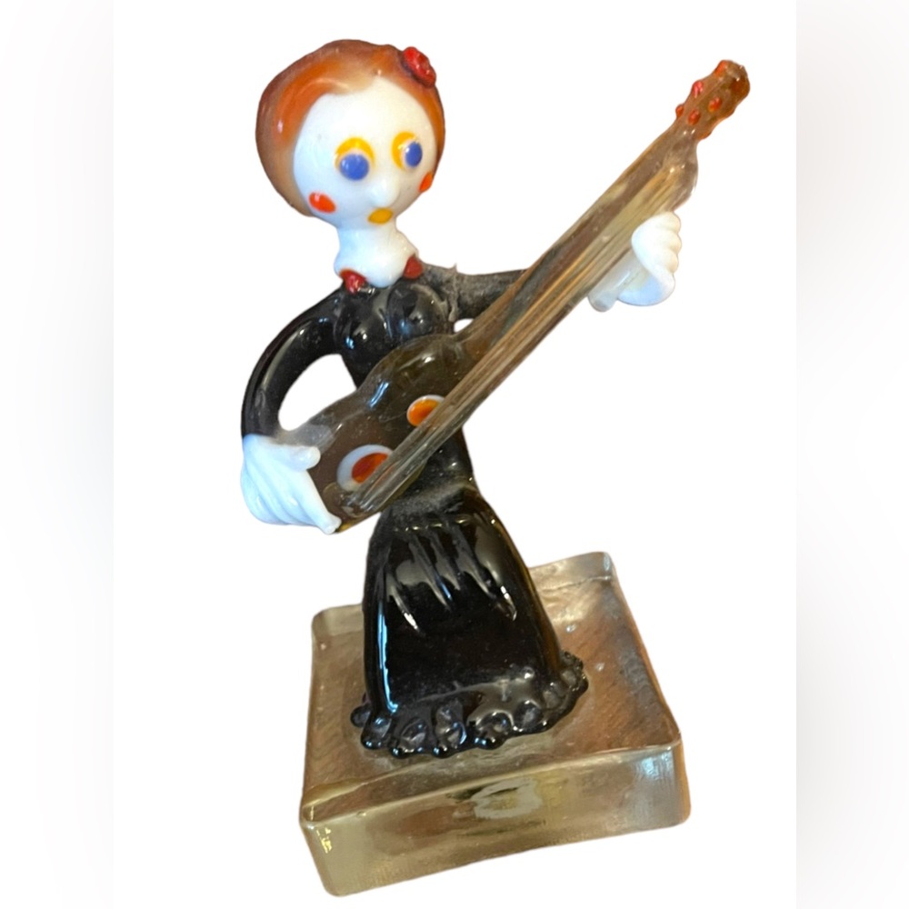 Vintage Murano Art Glass Venetian Italy Girl sitting playing a guitar hand made